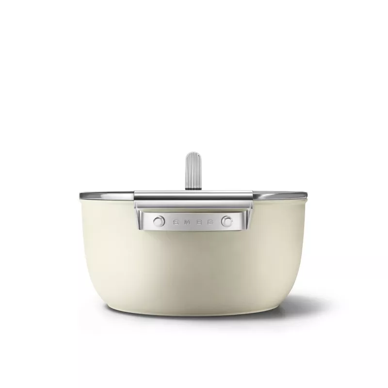 Smeg CSF2412CRM Schmortopf, 24 cm, Keramik-Antihaftbeschichtung, Edelstahlgriff, Mattcreme