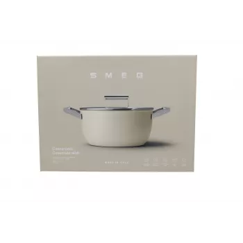 Smeg CSF2412CRM Schmortopf, 24 cm, Keramik-Antihaftbeschichtung, Edelstahlgriff, Mattcreme