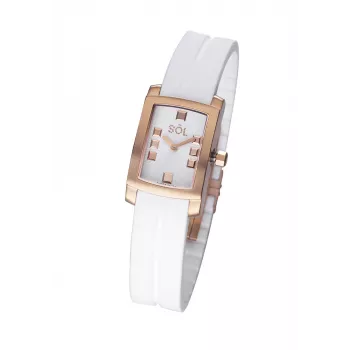 SOL WATCH WOMAN 10011/3 23mm Quarz Analog Edelstahlgehäuse Lederarmband Weißes Zifferblatt Schwarzes Armband
