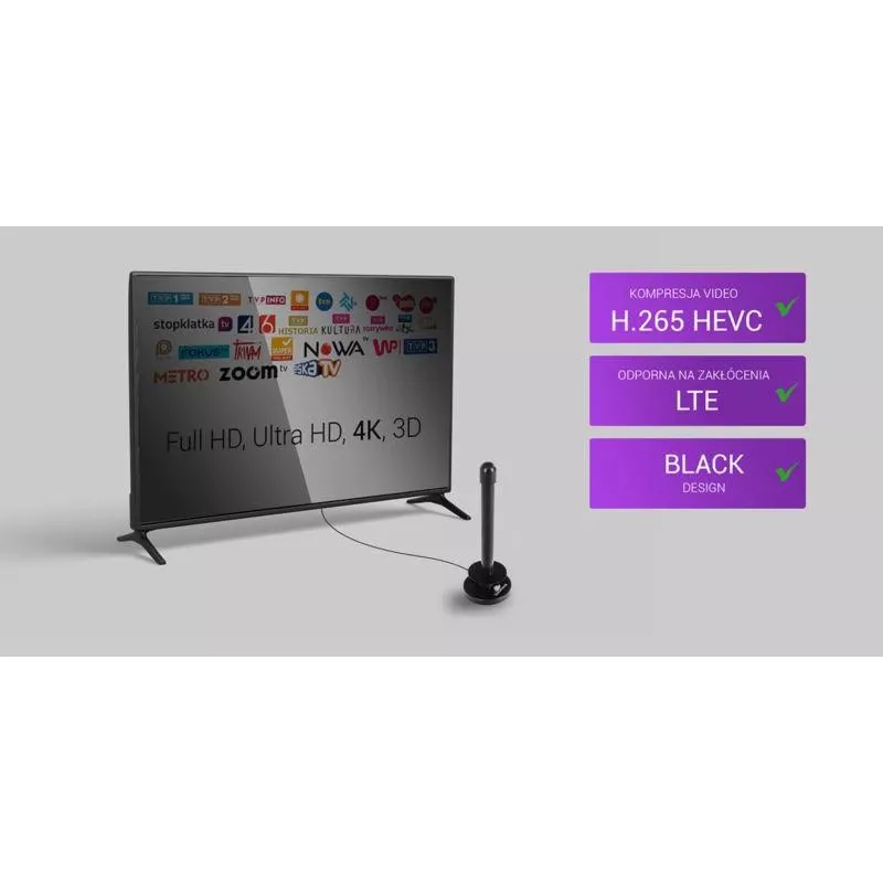 Spacetronik Hook TV DVB-T2 Magnetantenne mit 28-dBi-Verstärker und 3-m-Kabel