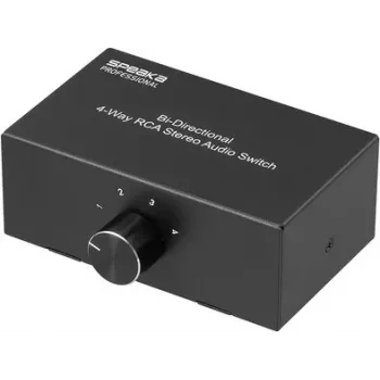SpeaKa Professional SP-AS-500 4-Port Cinch Audio Umschalter Bidirektional Metallgehäuse