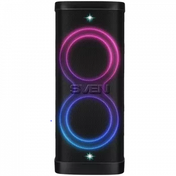 Party-Box Lautsprecher SVEN PS-1250, Schwarz (300W, TWS, IPx4, Bluetooth, FM, USB, microSD, LED-Display, 13500mAh)
