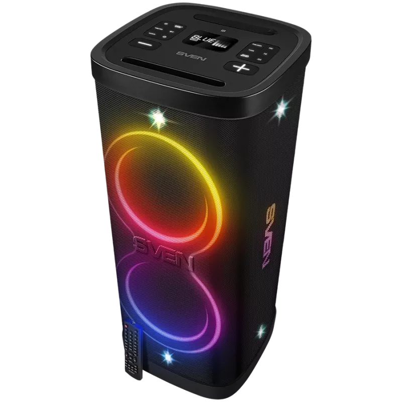 Party-Box Lautsprecher SVEN PS-1250, Schwarz (300W, TWS, IPx4, Bluetooth, FM, USB, microSD, LED-Display, 13500mAh)