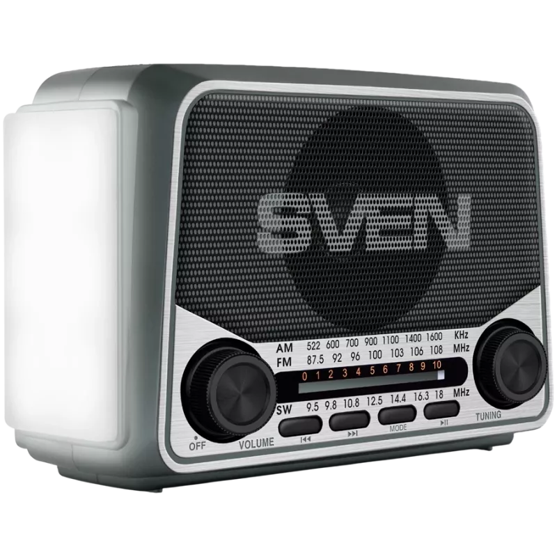 Lautsprecher SVEN SRP-150, Grau (3W, Bluetooth, FM/AM/SW, USB, microSD, Taschenlampe, Akku)