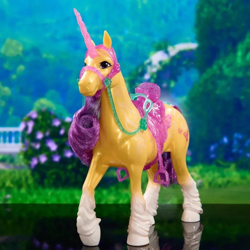 SPINMASTER Unicorn Academy - Einhorn Leaf (28 cm, mit echter Mähne und Schweif, abnehmbarem Zaumzeug, Sattel und Bürste)