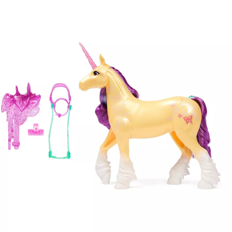 SPINMASTER Unicorn Academy - Einhorn Leaf (28 cm, mit echter Mähne und Schweif, abnehmbarem Zaumzeug, Sattel und Bürste)