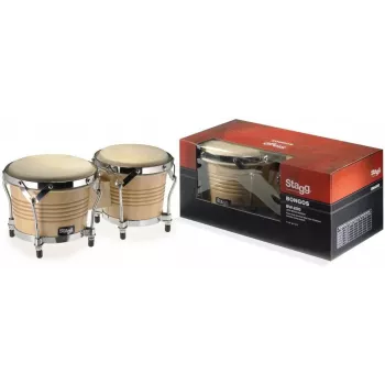 Stagg BW 200 N Holz-Bongos - Naturbelassene Siam-Eiche-Korpusse, 6.5 Zoll & 7.5 Zoll Rohhautfelle, schwarz pulverbeschichtete Hardware