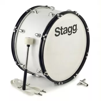 Stagg MABD-2010 20 inch Marching Bass Drum mit Tragegestell und Schlägel, Weiß