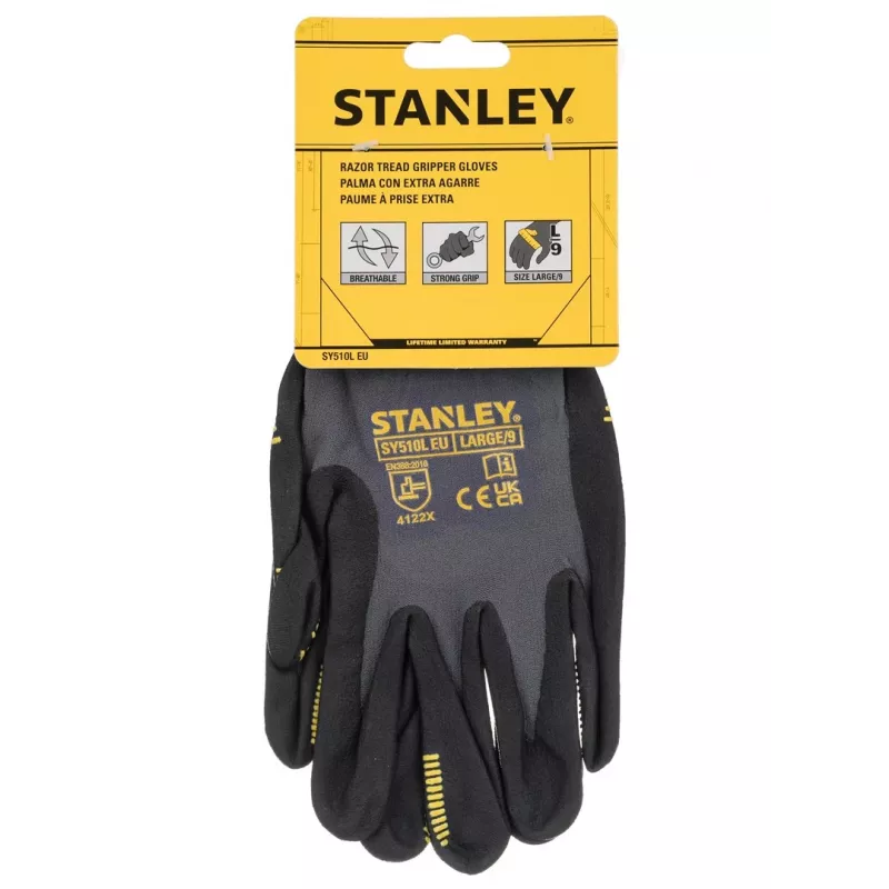 Stanley SY510L-QS Arbeitshandschuhe, Größe L (9) - Synthetikleder-Handfläche, Spandex-Rücken, Neopren-Bündchen, EN 388 zertifiziert, Schwarz/Gelb