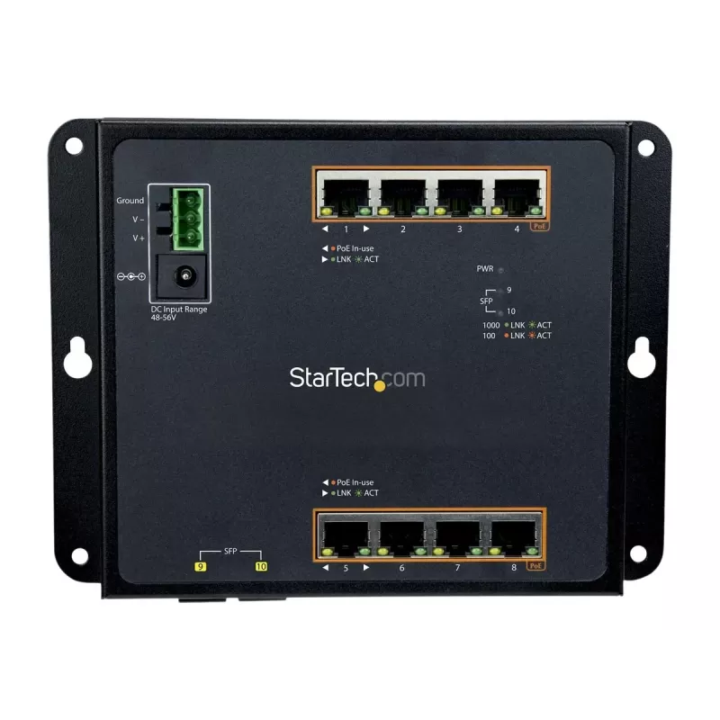 StarTech.com 8 Port PoE+ Gigabit Ethernet Managed Industrial Switch mit 2 SFP-Ports - Wandmontierbar mit Frontzugang
