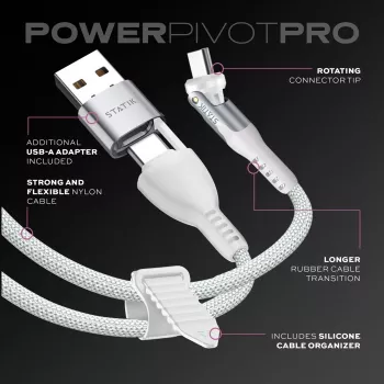 STATIK PowerPivot Pro Nylon Braided Cable, USB-C auf USB-C, 1m, Weiß
