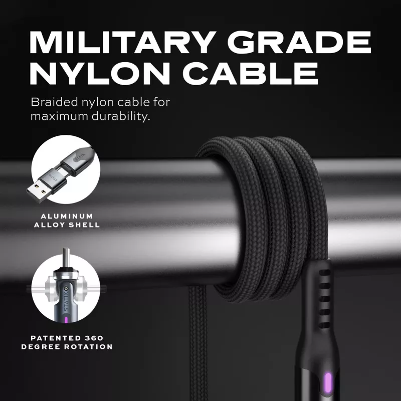 STATIK PowerPivot Pro Nylon Braided Cable, USB-C auf USB-C, 2m, Schwarz