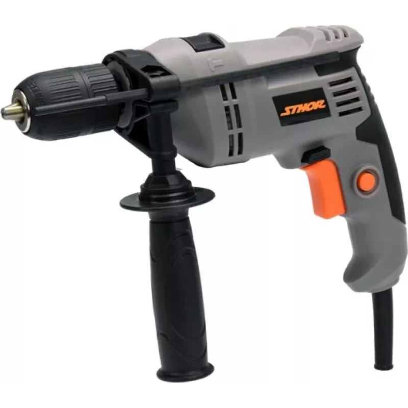 STHOR 78997 Schlagbohrmaschine 800W mit 13mm Zahnkranzbohrfutter, 0-3000 U/min, 0-48000 Schläge/min, Drehzahlregelung, Rechts-/Linkslauf, Zusatzhandgriff, Tiefenanschlag