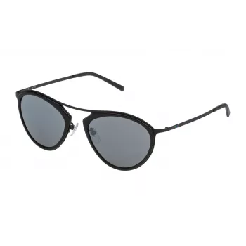 STING Unisex Sonnenbrille SST07552531X - Rechteckiger schwarzer Rahmen, graue Polycarbonat-Gläser, UV400-Schutz, 52 mm Glasbreite