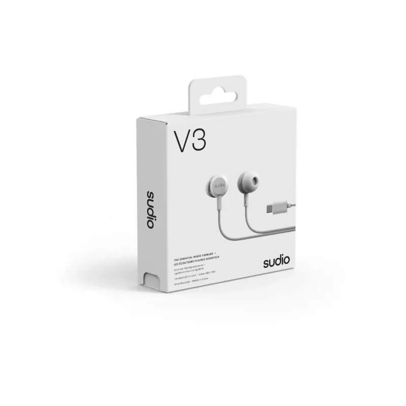Sudio V3 True Wireless In-Ear-Kopfhörer mit USB-C-Ladeetui, Dual-Mikrofone, Touch-Steuerung, IPX4 spritzwassergeschützt, Grau-Weiß