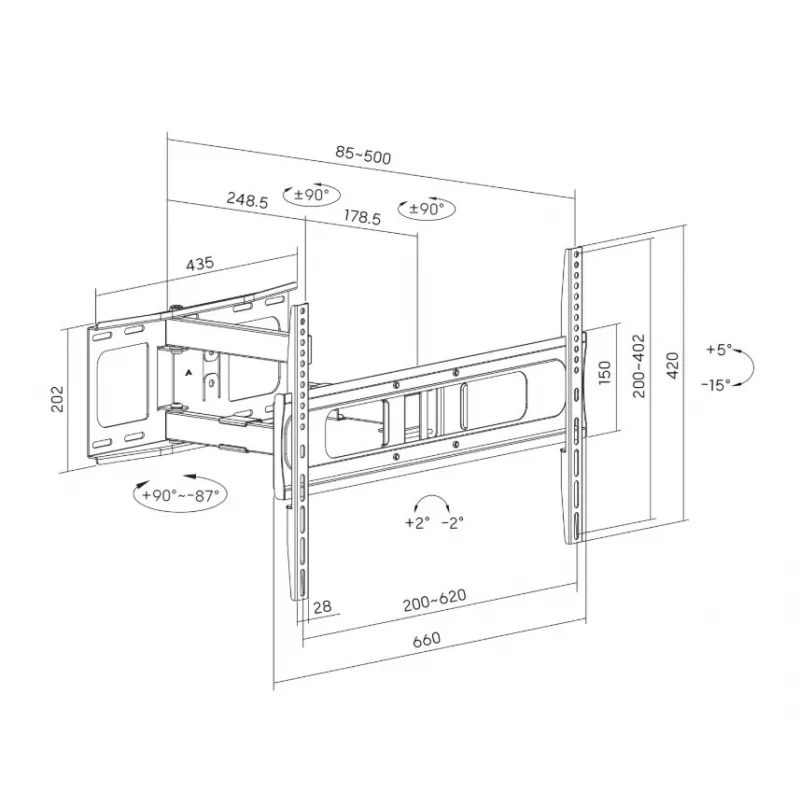 Sunne Full-Motion TV-Wandhalterung 37-86 Zoll Schwarz 50 kg