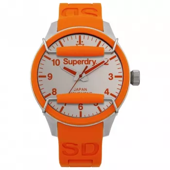 SUPERDRY Herren Analog-Quarzuhr SYG125O 44mm Schwarzes Zifferblatt Oranges Silikonband