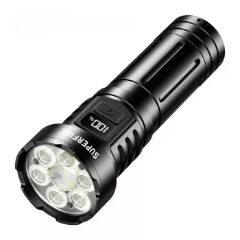 Superfire L24 USB-C wiederaufladbare LED-Taschenlampe, 2500 Lumen, 500 m Leuchtweite, IP44, Schwarz