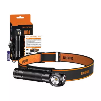 Superfire TH04 LED 2-in-1 Stirnlampe Taschenlampe, 600 Lumen, USB-C wiederaufladbar, 5 Modi, 150 m Leuchtweite