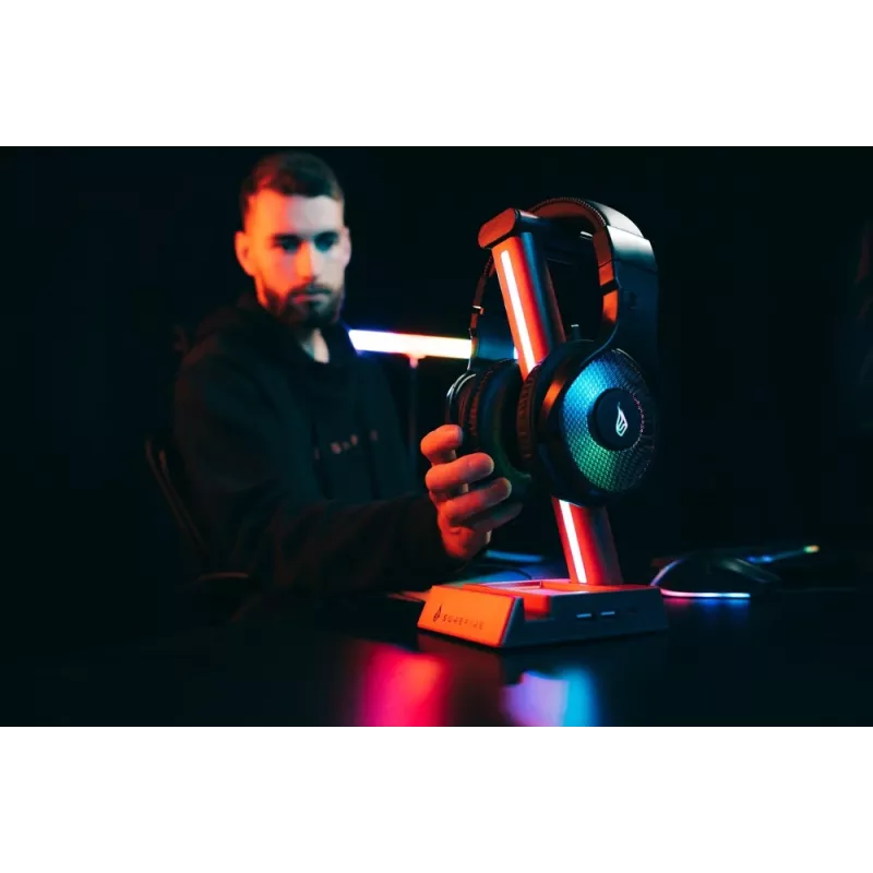 SureFire VINSON N2 RGB Gaming-Headset-Ständer mit 2-Port-USB-Hub und 3,5-mm-Audio-Durchschleifung