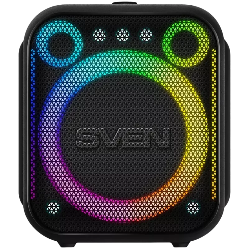 SVEN PS-880 Tragbarer Bluetooth-Lautsprecher, 110W RMS, TWS, FM, USB, microSD, LED-Display, Lithium-Akku, Schwarz