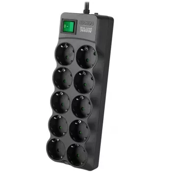 SVEN SF-10E-16 Überspannungsschutz Steckdosenleiste, 10 Steckdosen, 16A, 3,6kW, 1,8m, Schwarz
