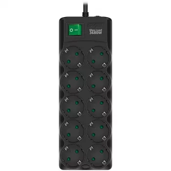 SVEN SF-10E-16 Überspannungsschutz Steckdosenleiste, 10 Steckdosen, 16A, 3,6kW, 1,8m, Schwarz