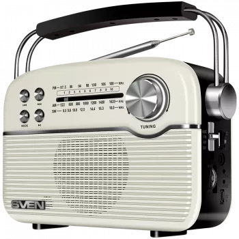 SVEN SRP-500 Tragbarer Bluetooth-Lautsprecher, Weiß (3W, FM/AM/SW-Radio, USB, microSD, AUX, Akku)
