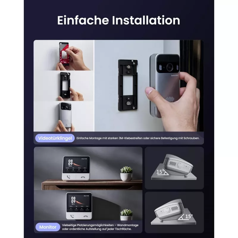 Switchbot SWB VDB-M-SW - WiFi Video-Türklingel mit 4,3-Zoll-Farbdisplay (Weiß/Silber)