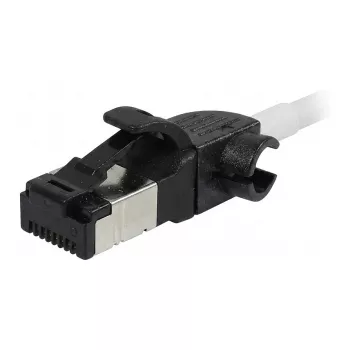 Synergy21 Patchkabel RJ45, CAT6A 500MHz, 7,5m, Weiß, S/FTP, Slimline Rund d=4,5mm, TPE/LSZH (Superflex), AWG28, mit CAT7-Rohstecker, drehbarer Stecker