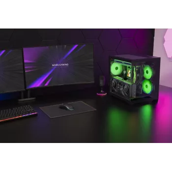 TACENS MARS MC-VIEW3 Micro-ATX Gehäuse mit 3x ARGB Lüftern, USB-C, gehärtetem Glas