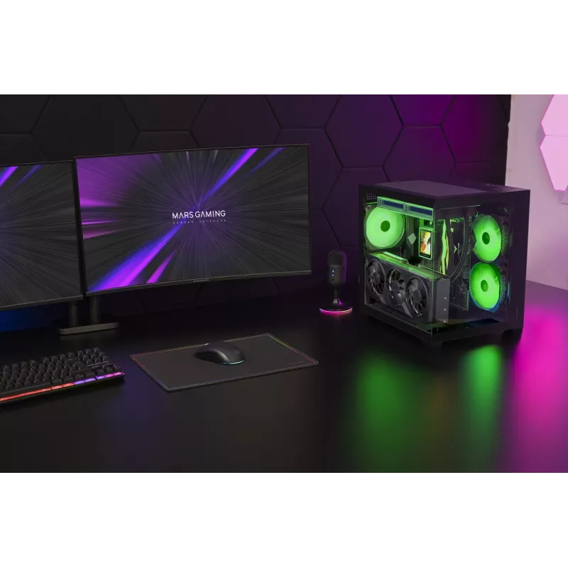TACENS MARS MC-VIEW3 Micro-ATX Gehäuse mit 3x ARGB Lüftern, USB-C, gehärtetem Glas