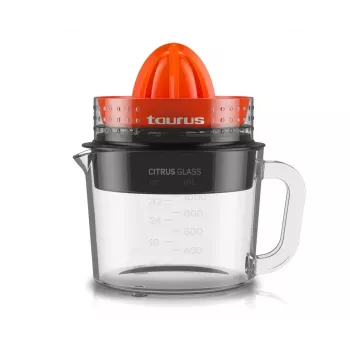 Taurus Citrus Glass Elektrische Zitruspresse 30 W 1 L Glasbehälter Schwarz Rot Transparent