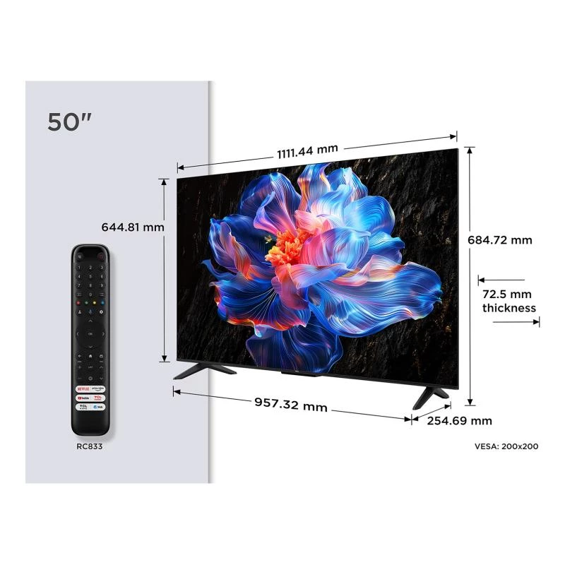 TCL 50P6K 50-Zoll (127 cm) 4K Ultra HD LED Smart TV mit Google TV, HDMI, VESA 200x200, LAN und Wi-Fi