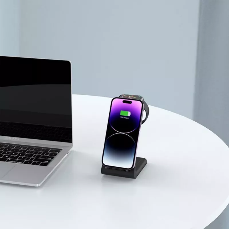 Tech-Protect A8 10W 3-in-1 Wireless Charging Stand für Smartphone, Kopfhörer, Smartwatch - Schwarz