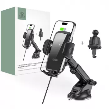 Tech-Protect CM15W-V1 Universaler Auto-Handyhalter mit 15W Qi-Ladegerät für Armaturenbrett und Lüftung - Schwarz