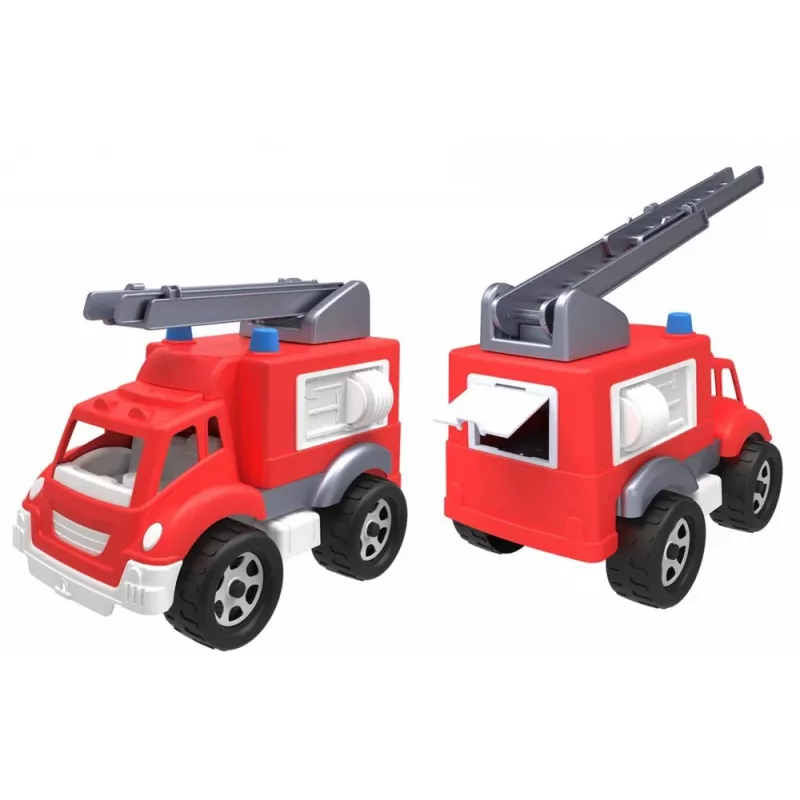 TECHNOK Feuerwehrauto mit Leiter, Helm und Feuerwehrmann 3978
