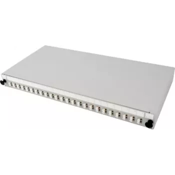 TECLINE 24-Port LC Duplex Multimode Glasfaser-Rack-Spleißbox, Schublade, Lichtgrau RAL 7035, 19 Zoll 1U, Kupplungen enthalten 90768