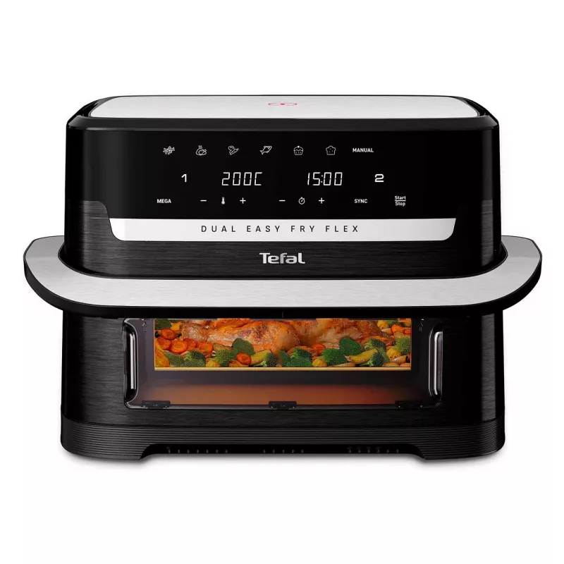 Tefal EY9228 Dual Easy Fry Flex Heißluftfritteuse & Grill, 6,5L Dual Zone, 1700W, Schwarz/Silber