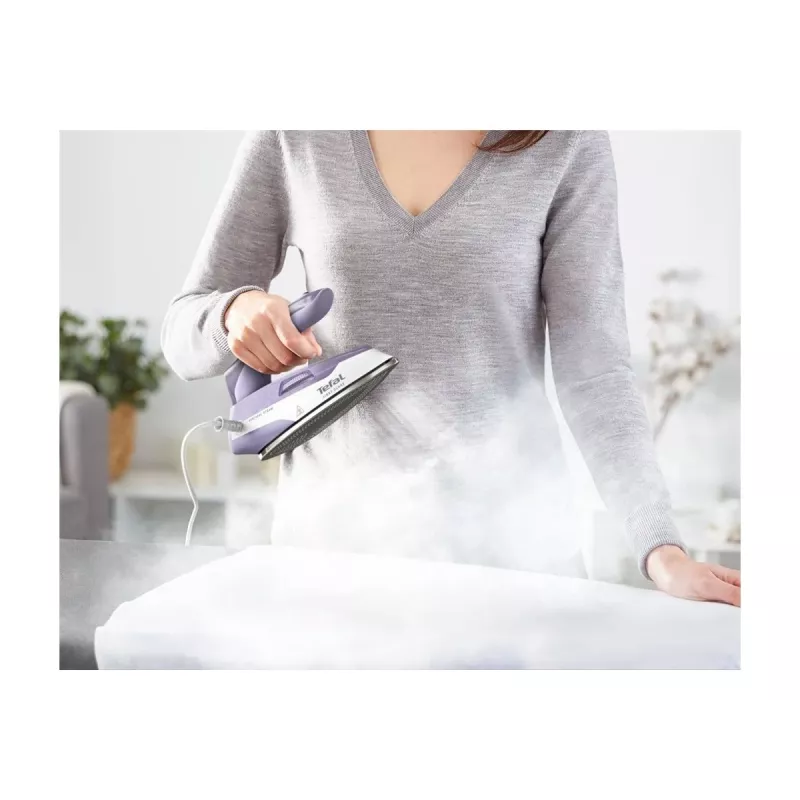 Tefal First Class DB1612E0 Reisebügeleisen - 1100 W, Edelstahlsohle, Doppelspannung, 70 ml Tank, Weiß/Blau