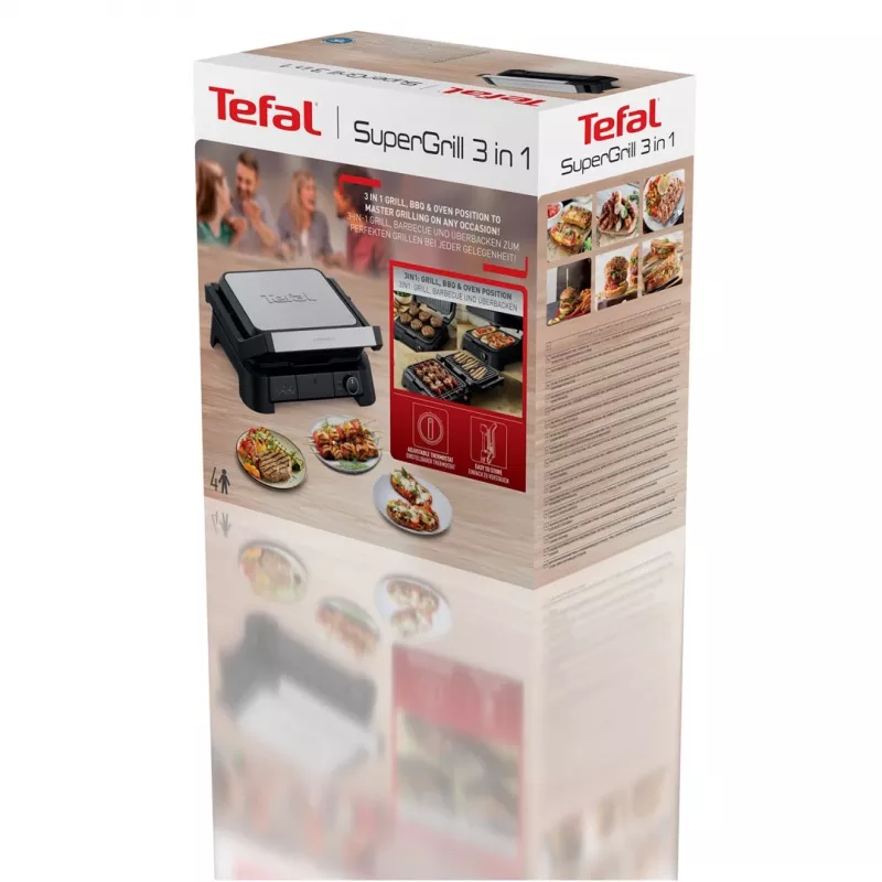 Tefal SuperGrill 3-in-1 GC510DE0 Kontaktgrill, 2000 W, Silber/Schwarz
