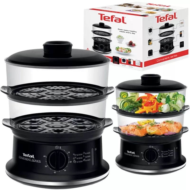 Tefal VC140135 Convenient Dampfgarer, 2 Körbe, 6,5 L, 900 W, Schwarz