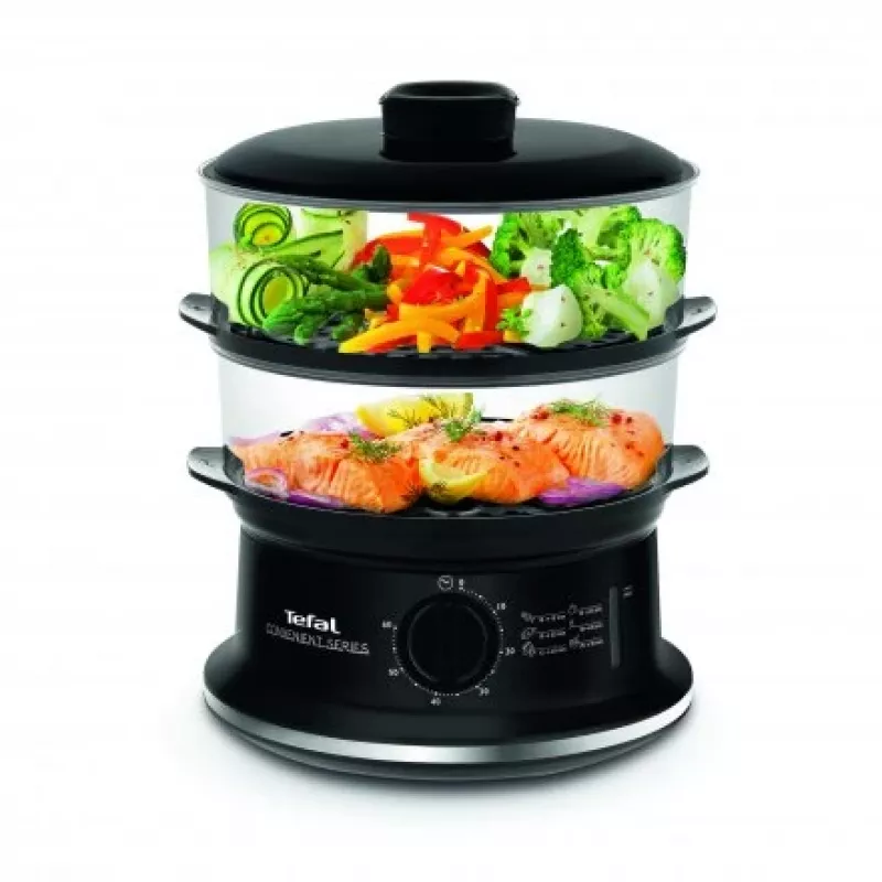 Tefal VC140135 Convenient Dampfgarer, 2 Körbe, 6,5 L, 900 W, Schwarz