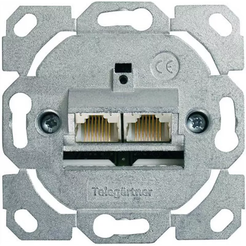 Telegärtner AMJ45 Datenanschlussmodul, 2-Port RJ45, Cat.6A geschirmt, 10G, werkzeuglose IDC, Zinkgehäuse