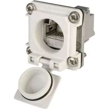 Telegärtner STX V6 RJ45 Flansch-Einbau-Kupplungsset Variante 6, 8P8C, geschirmt, Cat.6A, IP67, Lichtgrau J00020A0483