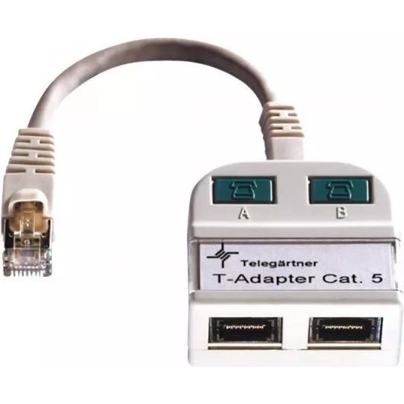 Telegärtner Token Ring Splitter RJ45 Stecker auf 2x RJ45 Buchse geschirmt Hellgrau J00029A0011