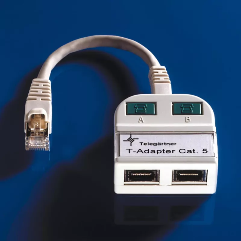 Telegärtner Token Ring Splitter RJ45 Stecker auf 2x RJ45 Buchse geschirmt Hellgrau J00029A0011