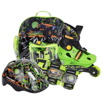 Tempish Racer Baby Verstellbare Inline-Skates mit Schutzset, Größe 30-33, Schwarz