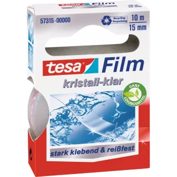 tesa Film Kristallklar Universelles Klebeband, 10 Rollen, 15 mm x 10 m, PP-Film, Reißfest