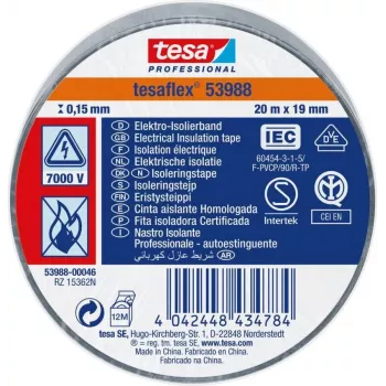 tesa Professional 53988-00031-00 Elektro-Isolierband, Blau, 20 m x 19 mm, PVC, Flammhemmend